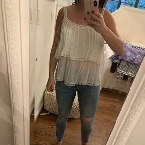 Flowy white tank with peplum and lace- BRAND NEW
